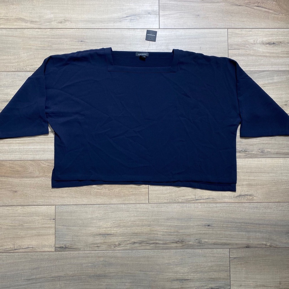 Club Monaco Women's Square Neck Long Sleeve Top Size Large Navy‎ Blue